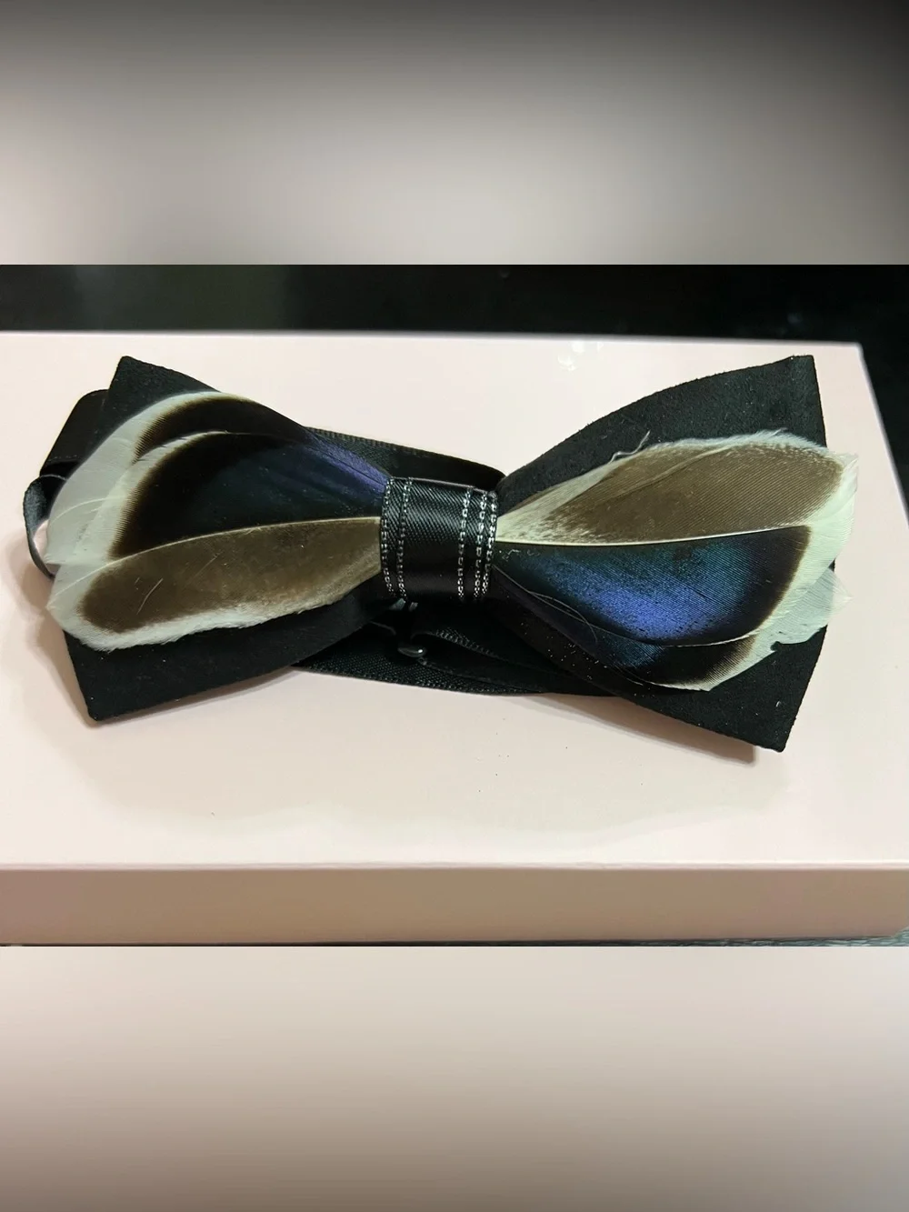 **SALE  Feather Accent Black Bow Tie